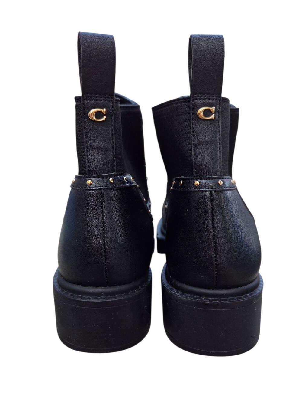 Coach Lory Black Bootie Size 8 Leather Stud Detail Slip On Ankle